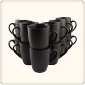 OTIX Koffiekopjes - met Oor - Koffietassen - Set van 12 - Mat - Zwart - 340ml