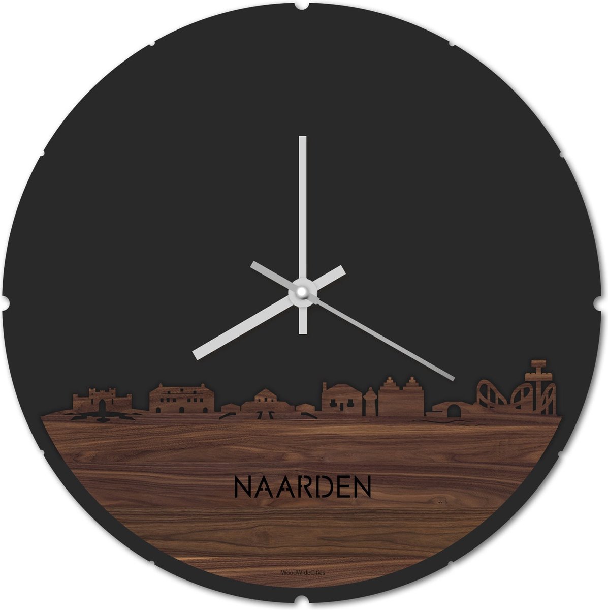 Skyline Klok Rond Naarden Notenhout - Ø 44 cm - Stil uurwerk - Wanddecoratie - Meer steden beschikbaar - Woonkamer idee - Woondecoratie - City Art - Steden kunst - Cadeau voor hem - Cadeau voor haar - Jubileum - Trouwerij - Housewarming -