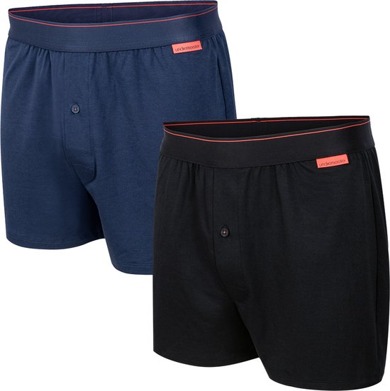Undiemeister® Loose Boxer Shorts 2-pack Zwart/ Blauw - Sous-vêtements Premium pour Hommes - Doux et Soyeux - Finition Luxe - Ajustement Parfait