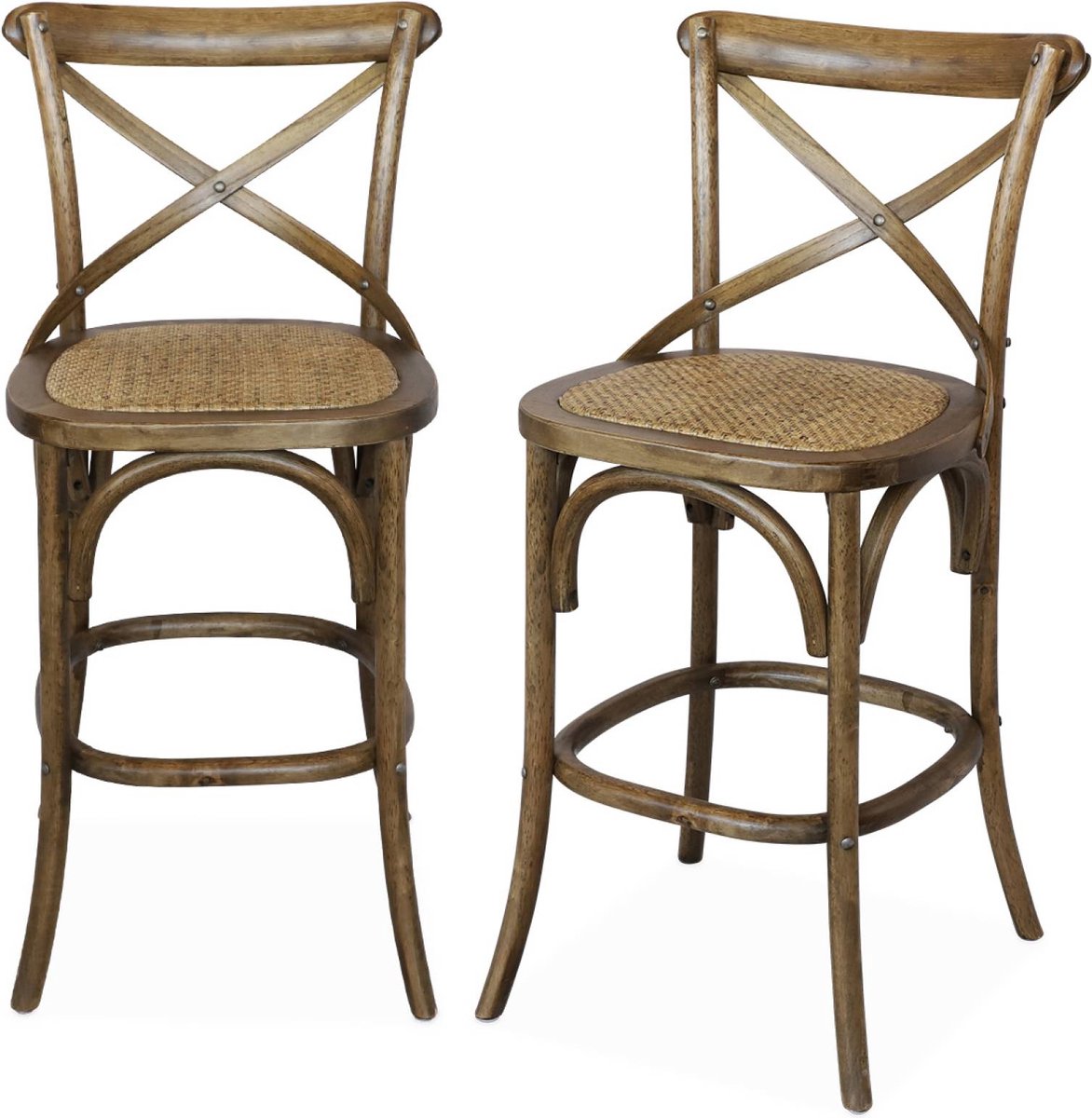 sweeek - Set van 2 vintage rubberhouten bistro barkrukken met voetensteun - belleville