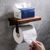 Stellar Toiletpapierhouder - Zonder Boren - Zelfklevend of Boren - WC papierhouder - Hout/Zwart