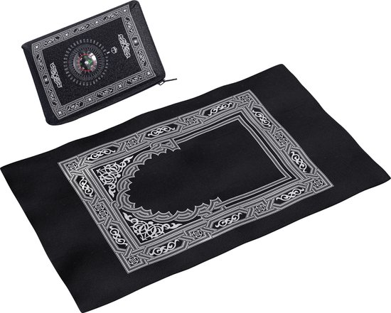 Djitee® Prayi - Tapis de prière de voyage islamique - Priez partout - Comprend un sac de rangement avec boussole Qibla - Cadeau pour le Ramadan et l'Aïd - Dimensions 100 x 60 cm