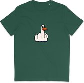 Grappig Heren en Dames T Shirt - Middelvinger Vogel - Groen - 3XL