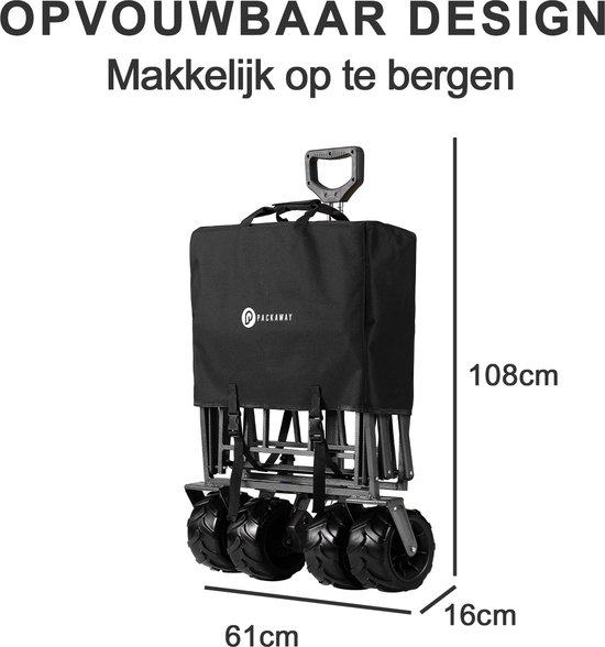 Packaway XL Opvouwbare Bolderkar Heavy Duty van Wasbaar Polyester tot 80KG - 98 x 45 cm - Zwart van Packaway — afbeelding 4