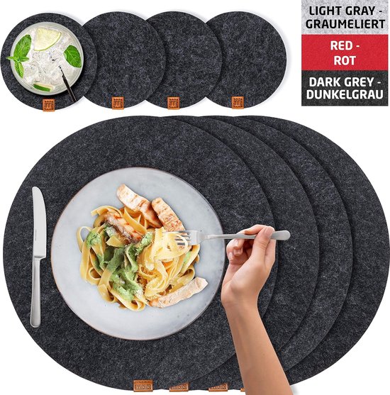 Set van 6 Amerikaanse placemats van vilt afwasbaar 37 cm ronde