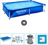 Bestway Rechthoekig Steel Pro Zwembad - 221 x 150 x 43 cm - Blauw - Inclusief Afdekzeil - Onderhoudspakket - Pomp - Vloertegels