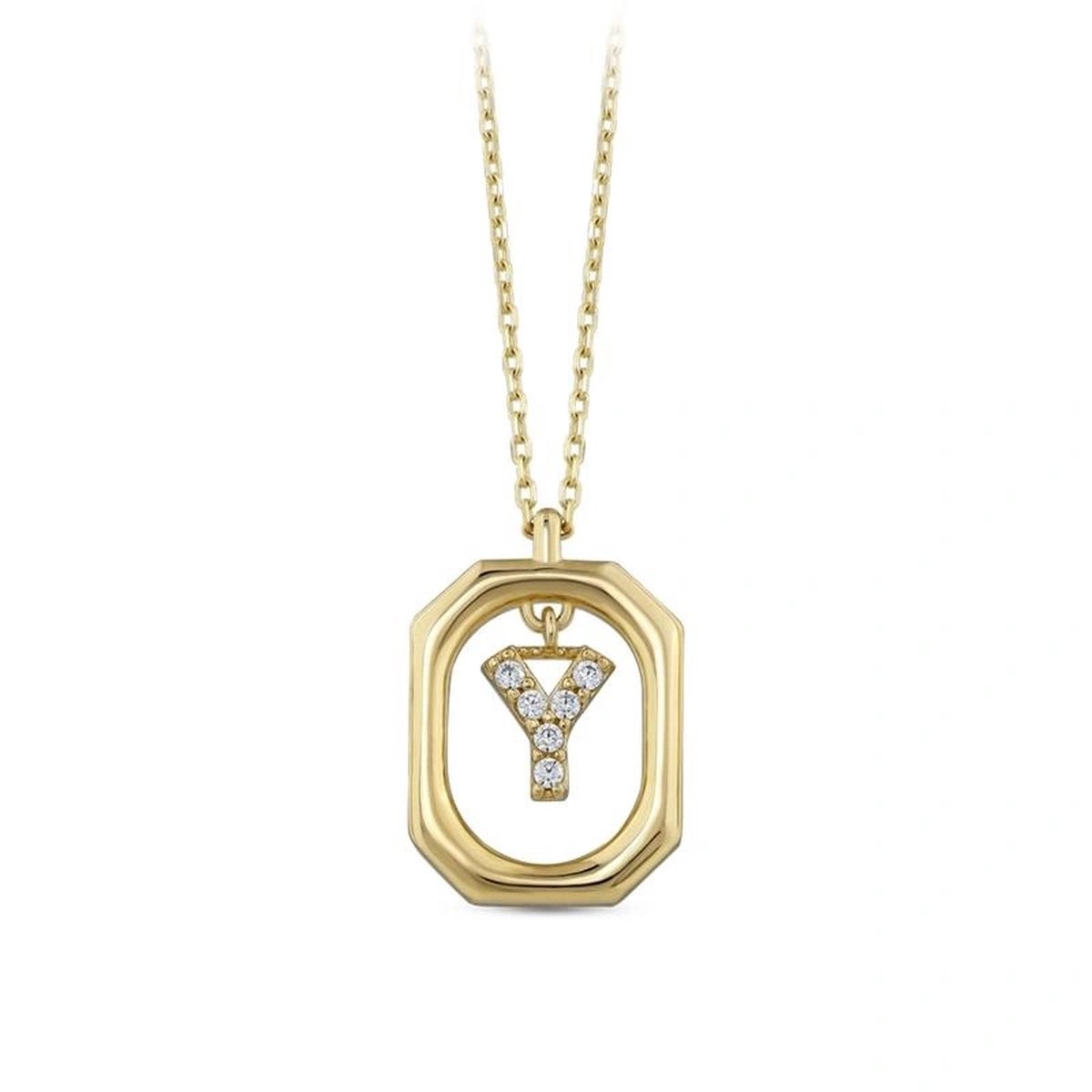 Goud Hanger Letter Y met Ketting Zirkonia 14 karaats