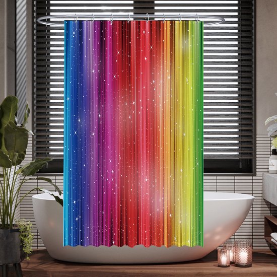Rideau de douche Ulticool - Rainbow Glitter - 120 x 200 cm - avec 8 anneaux