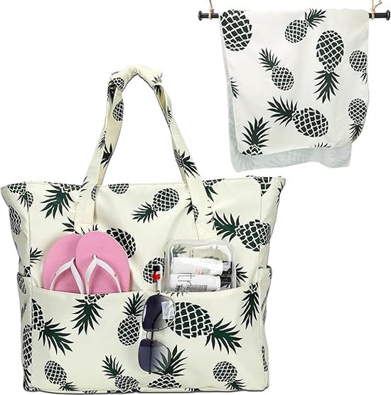 LEDAOU Grote strandtas met ritssluiting voor dames, waterdichte schoudertas, draagtas, shopper, zanddicht met ritssluiting, zwembad, fitness, reistas, familie