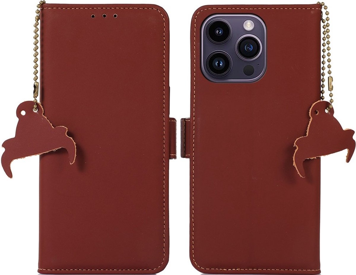 Cityhoesje-iPhone 15 Pro - Leather - Book case - Rood