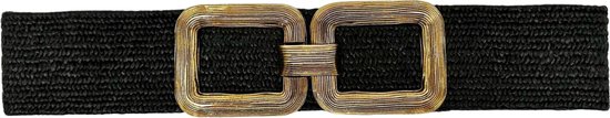 Minimalistische riem - Zwart - Vierkante gesp in goud