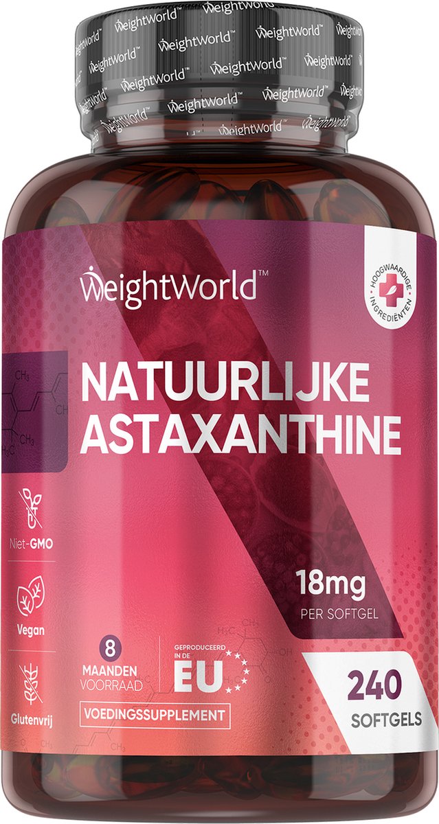 Goedkoopste WeightWorld Astaxanthine - 18 mg - Puur astaxanthine poeder uit algen - 240 vegan softgels voor 8 maanden voorraad