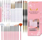 Set van 29 penselen voor nail art - Roze penselen set voor Nagel Gel, Acryl en Polygel - Nagel kwasten kit met dotting tools – Nail brush kit