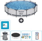 Bestway Rond Steel Pro MAX Zwembad - 366 x 76 cm - Grijs - Inclusief Pomp Afdekzeil - Onderhoudspakket - Filter - Vloertegels