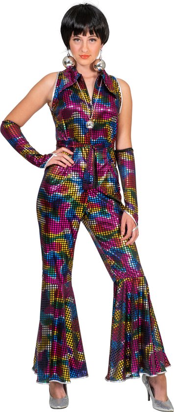 Foto: Disco jumpsuit regenboog glitter dames kelly maat 44 46