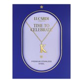 Lucardi Dames Stalen goldplated ketting letter K - Ketting - Staal - Goudkleurig - 47 cm