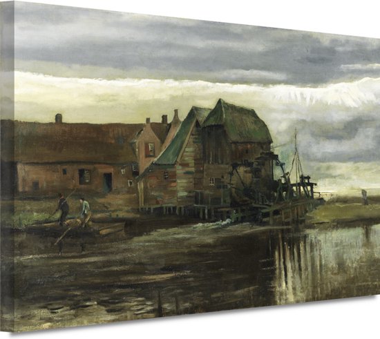 Watermolen bij Gennep - Vincent van Gogh wanddecoratie - Watermolen schilderij - Schilderij op canvas Gebouwen - Muurdecoratie industrieel - Canvas schilderij woonkamer - Decoratie woonkamer 90x60 cm
