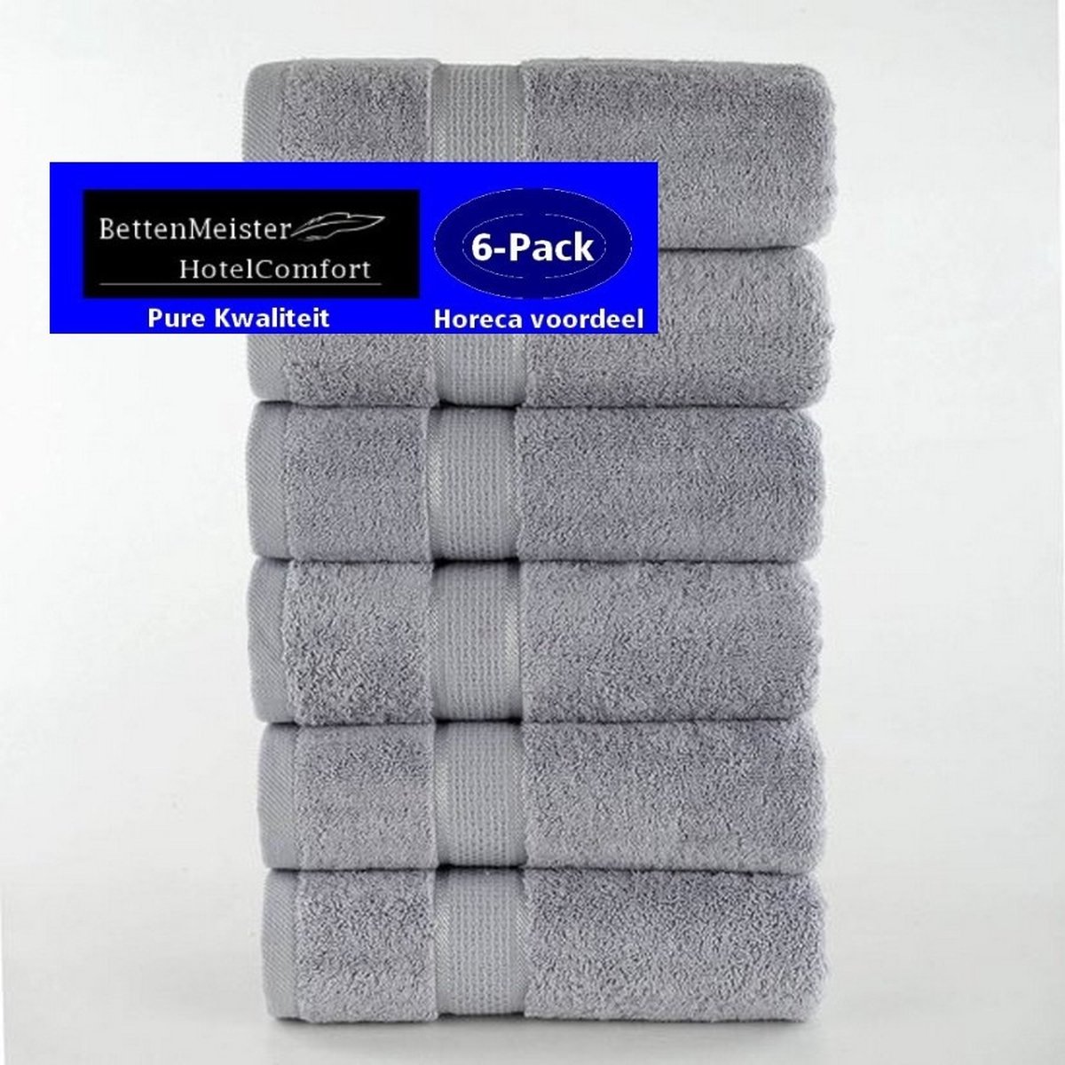 6 Pack Handdoeken (6 stuks) Ruche 550g. p/m2 - Grijs - 50x100 gekamde katoen