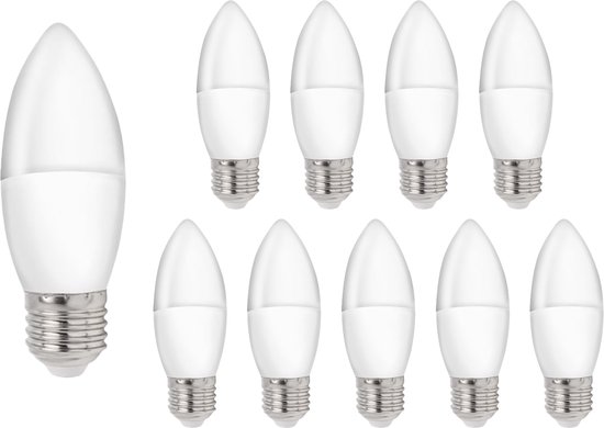 Spectrum - Voordeelpak 10 stuks - E27 LED kaarslampen - Type C37 4W vervangt 30W - 3000K warm wit licht