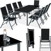 tectake® aluminium zitgroep 8+1, tuinmeubelset met stoelen en tafel, opklapbare tuinstoelen, tuintafel met veiligheidsglas, weerbestendig terrasmeubilair, voor tuinterras balkon - donkergrijs