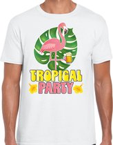 Toppers in concert - Bellatio Decorations Tropical party T-shirt voor heren - flamingo - wit - carnaval/themafeest XL