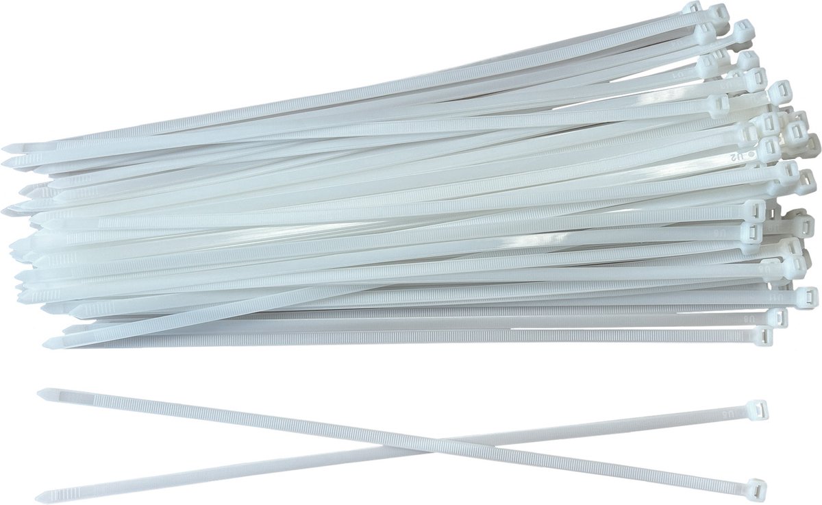 Kortpack - Kabelbinders/ Tyraps 430mm lang x 4.8mm breed - Wit - 1000 stuks - Treksterkte: 22.2kg - Bundeldiameter: 110mm - (099.0391)