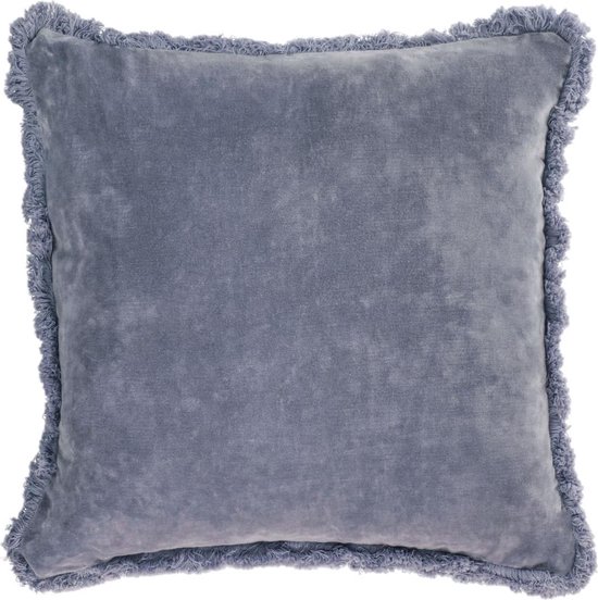 Kave Home - Housse de coussin Cedella velours 100% coton avec frange en bleu 30 x 50 cm