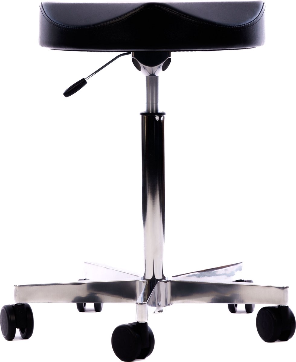 OKAPI® Fenix tabouret ZWART - LARGE gasveer - GROTE zitting - kapperskruk kappersfiets zadelkruk taboeret Zwart Large