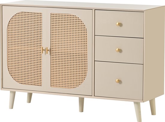 Sweiko Woonkamer ladekast, opbergkast, zijpaneel, TV tafel, met deuren en lades, met grote opbergruimte, beige, breedte 120 cm