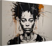Vrouw Jean-Michel Basquiat schilderijen - Vrouw schilderij - Canvas schilderij Portret - Woonkamer decoratie industrieel - Canvas - Kunst aan de muur 70x50 cm
