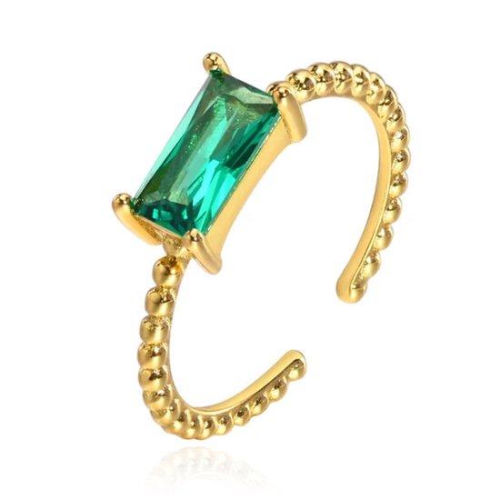 Cilla Jewels Vergulde Ring met Langwerpige Groene Zirkonia