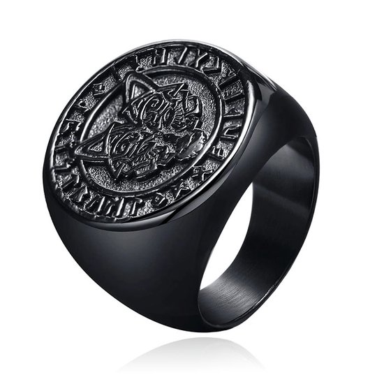 Mendes Nordic Ring - Runic Wolf Black-19mm