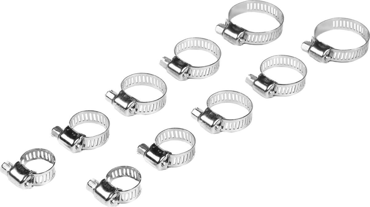 Benson Slangklemset - met Kruissleuf 10-delig - Slangklemmen - Klemmen Set voor om de Tuinslang Afvoerslang of Doucheslang - Slangklemmenset - Zilverkleurig - 17mm - 32 mm