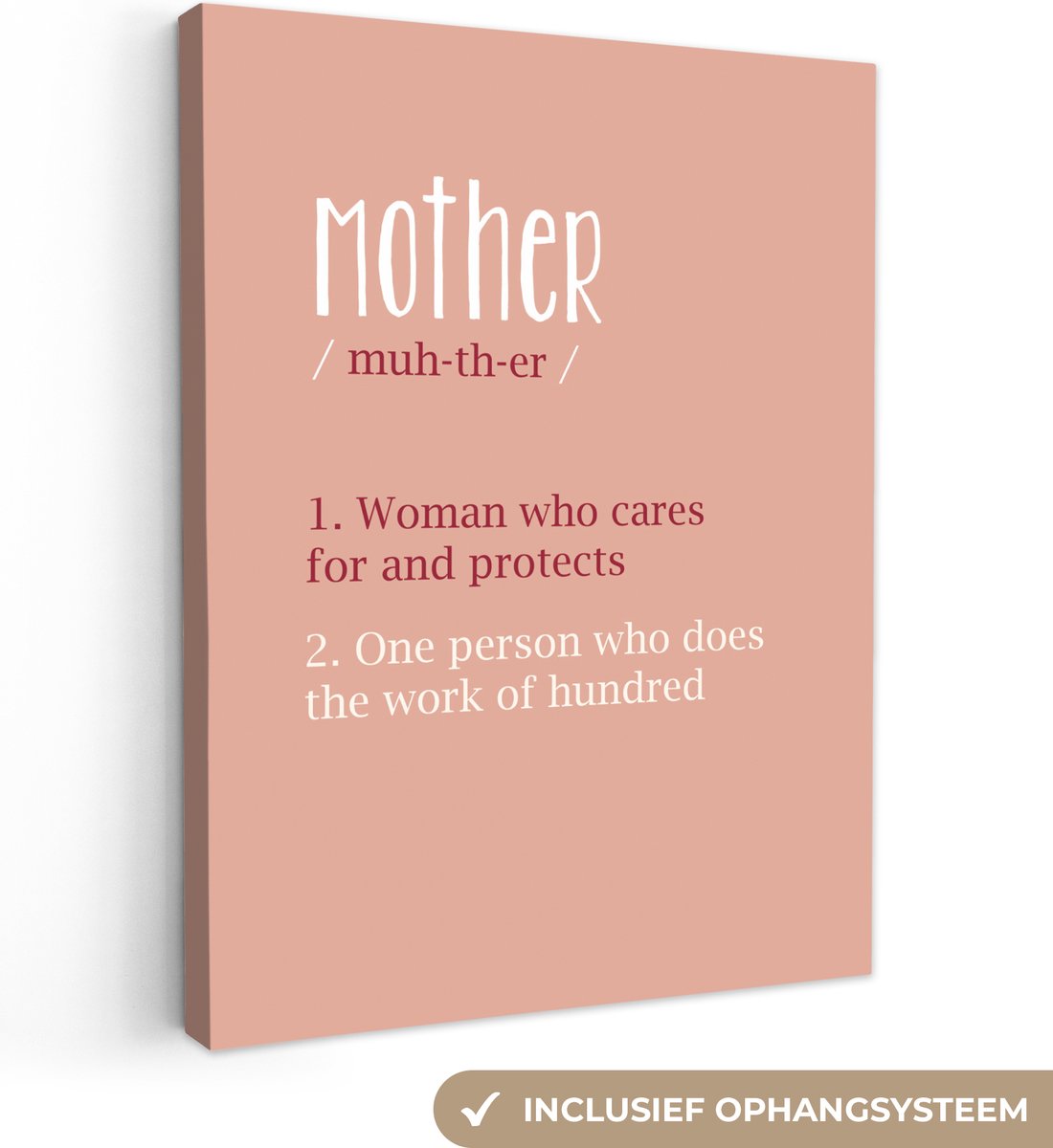 Canvas schilderij 60x80 cm - Wanddecoratie Mother - Mama definitie - Quotes - Woordenboek - Spreuken - Muurdecoratie woonkamer - Slaapkamer decoratie - Kamer accessoires - Schilderijen - Moederdag cadeautje - Cadeau voor moeder - Tekstbord