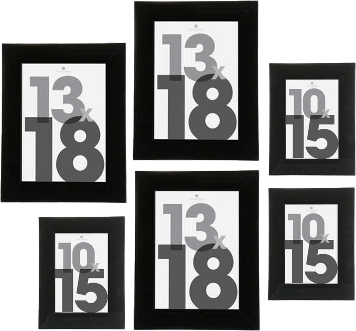 Atmosphera Fotolijstjes set Olympus - 6x stuks - zwart frame - Kunststof/glas - in 2 formaten - 10x15 cm en 13x18 cm