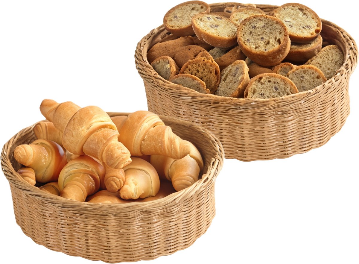 Kesper Brood/fruit mand - 2x - kunststof - naturel - rond - D36 x H11 cm - broodmandjes