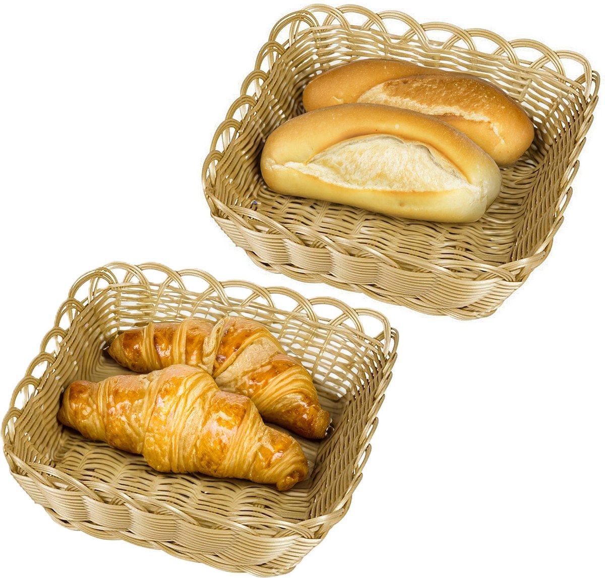 Kesper Brood/fruit mandje - 2x - lichtbruin - vierkant - L29 x B29 x H9 cm - broodmandjes