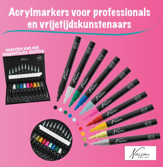 Nassau Fine Art Set à peinture acrylique – Qualité professionnelle – Polyvalent et durable – Pour Artistes, Hobby et DIY – Fermeture magnétique