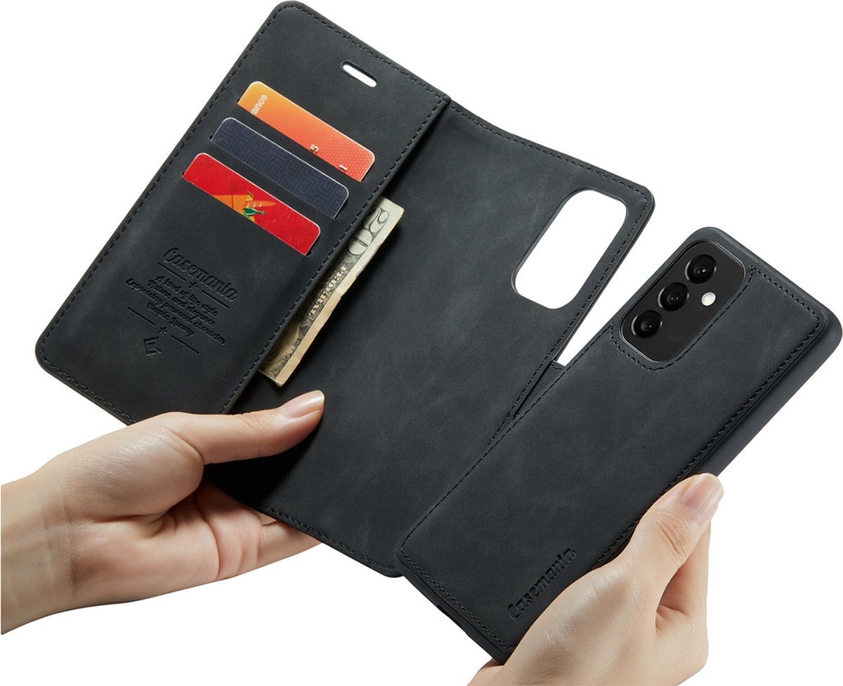 CaseMania Bookcase hoesje geschikt voor Samsung Galaxy A55 - Effen Zwart - Kunstleer - 2-in-1 Magnetisch Uitneembaar Design
