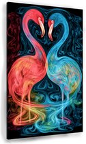 Flamingo's wanddecoratie - Dieren portret - Canvas schilderijen Liefde - Wanddecoratie modern - Canvas schilderijen woonkamer - Kunstwerk 100x150 cm
