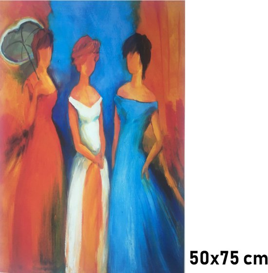 Allernieuwste.nl® Canvas Schilderij Drie Dames Modern Abstract - Kunst aan je Muur - Modern Abstract Minimalistisch - veelkleurig - 50 x75 cm