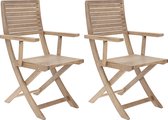 NATERIAL - Set de 2 fauteuils de jardin avec accoudoirs SOLARIS - Chaises de jardin - Pliables - Acacia - Beige