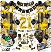 Fissaly 21 Jaar Zwart & Goud Verjaardag Decoratie Versiering - Helium, Latex & Papieren Confetti Ballonnen