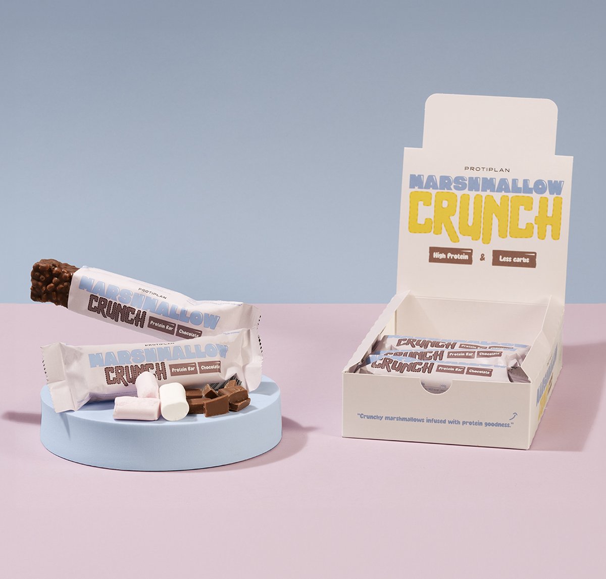Goedkoopste Protiplan | Protein Bar Marshmallow Crunch | Chocolate | 48 Repen | 48 x 44 gram | Low carb snack | Eiwitrepen | Koolhydraatarme sportvoeding | Afslanken met Proteïne repen | Snel afvallen zonder hongergevoel!