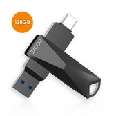 Douxe USB Stick 128 GB - USB C en USB A 3.1 Gen 1 - Download 400 mb/s - Upload 200 mb/s - Geschikt voor iPhone 15 en Android - Windows en MacBook