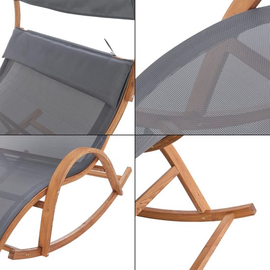 In And OutdoorMatch Ligstoel Anika - Schommelstoel - Houtkleurig en Donkergrijs - Comfortabel - Stijlvol design