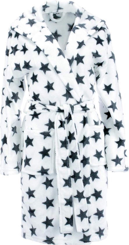 Damesbadjas met sterren, verkrijgbaar in de maten: S/M - L/XL en in de kleuren: antraciet/wit