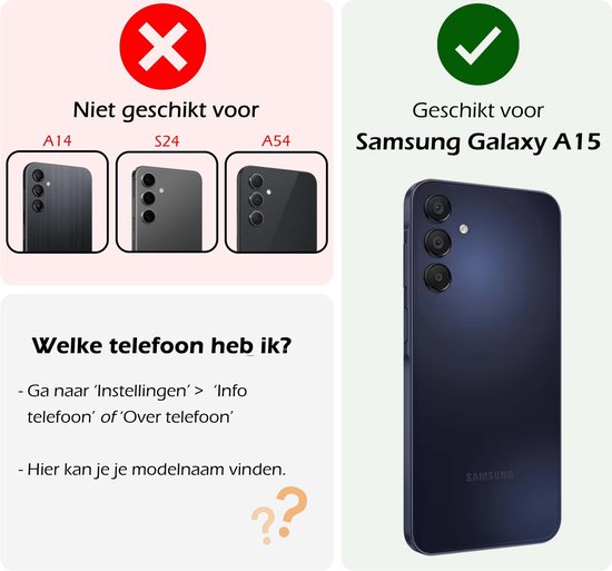 Coque Compatible avec Samsung A15 Coque Siliconen Cover Case - Coque Compatible avec Samsung Galaxy Galaxy A15 Cover Back Case - 2-PACK - Bleu Foncé