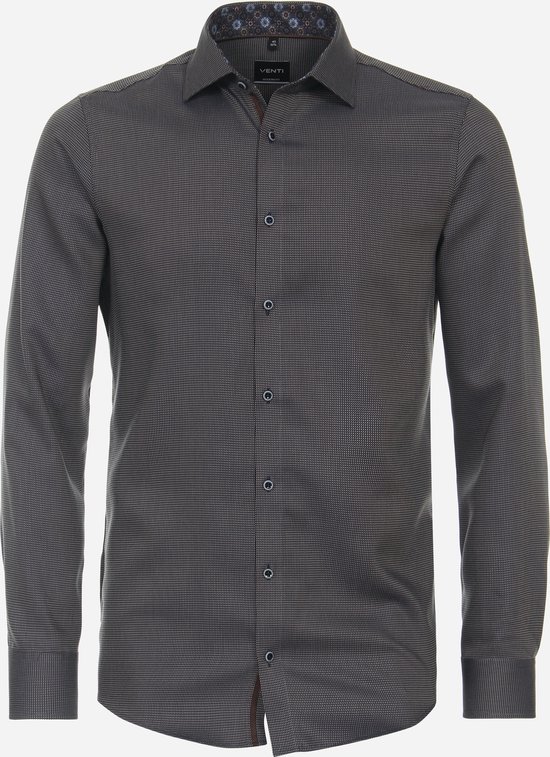 VENTI modern fit overhemd - twill - bruin - Strijkvrij - Boordmaat: 40