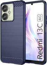 Geborsteld TPU Hoesje Geschikt voor Xiaomi Redmi 13C / Poco C65 | Beschermhoes | Back Cover | Flexibel TPU | Stijlvol Carbon | Dun | Blauw